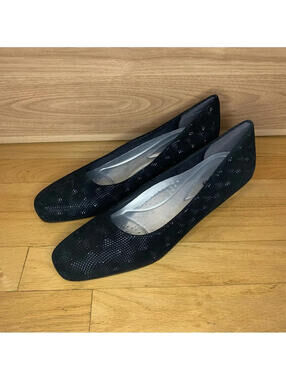 Trotters Lauren (Black 3D Patent Suede Leather) Slip-on Wedge Shoes - Size 11 SS